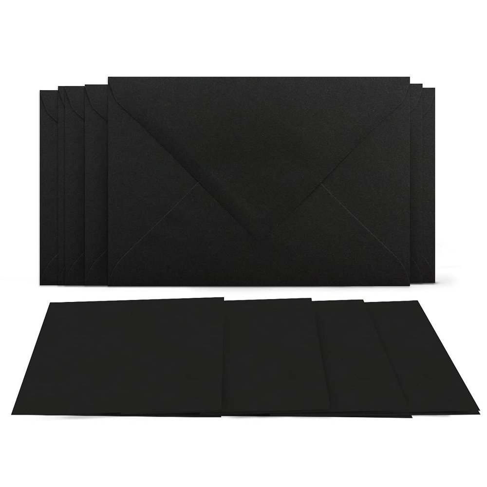 75 Black Blank Folded Cards with Envelopes, DIN A6/C6
