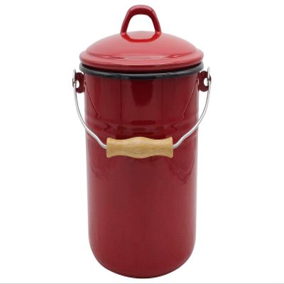 M10R Enameled Steel Waste Bin with Lid, Red, 10 L