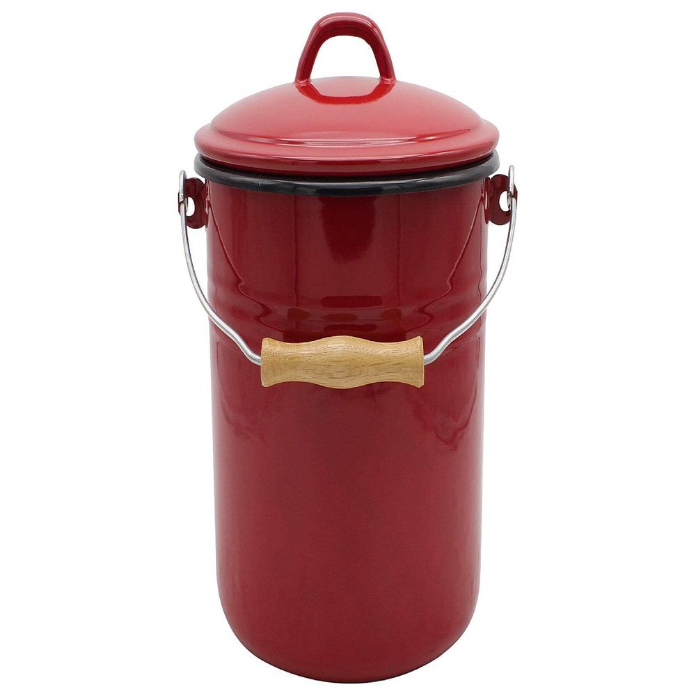 M10R Enameled Steel Waste Bin with Lid, Red, 10 L