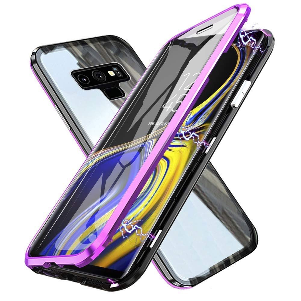 360° Protective Case for Samsung Galaxy Note 9 with Magnetic Adsorption, Metal Frame, and Dual Tempered Glass