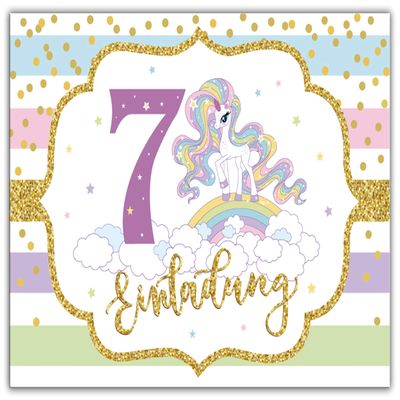 Junaversum 6 Unicorn Rainbow Invitations for a Girl's 7th Birthday