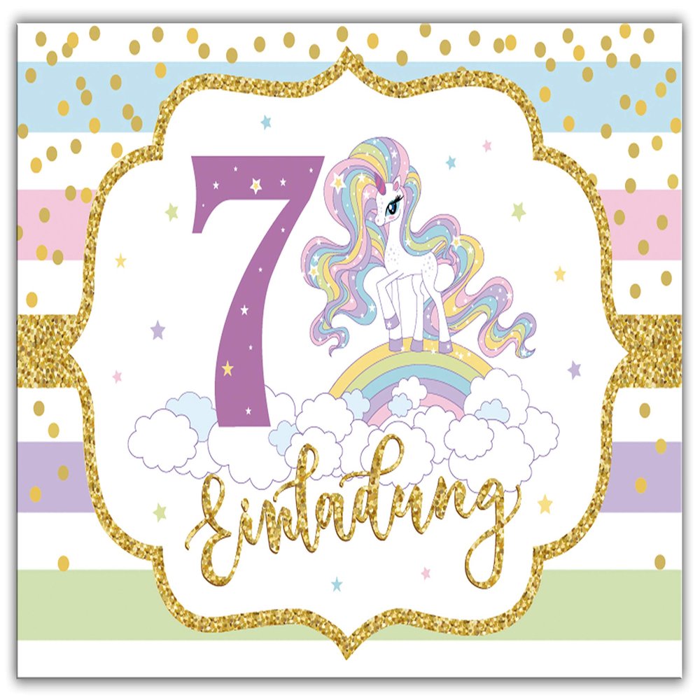 Junaversum 6 Unicorn Rainbow Invitations for a Girl's 7th Birthday