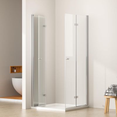 EMKE Shower Enclosure 90 x 100 x 195 cm, Folding Corner Entry, 6 mm Tempered Safety Glass