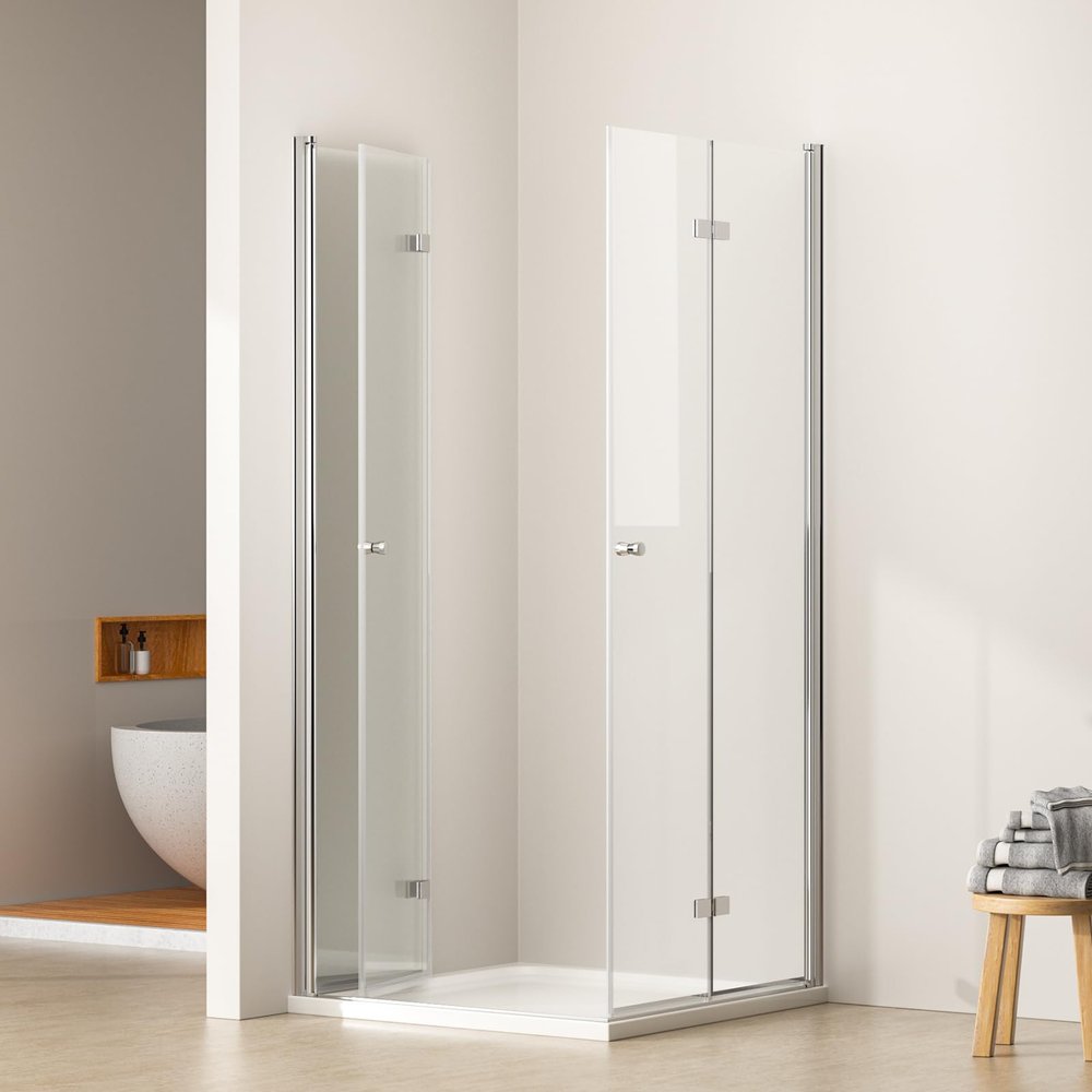 EMKE Shower Enclosure 90 x 100 x 195 cm, Folding Corner Entry, 6 mm Tempered Safety Glass