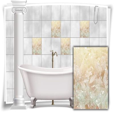 Medianlux Tile Stickers, Vintage Nostalgia Flowers, Beige Yellow Gray, Bathroom & WC Decor, 8 Pieces, 20 x 25 cm