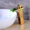 Gold Bathroom Basin Mixer Faucet with Waterfall Spout view 1