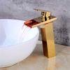 Gold Bathroom Basin Mixer Faucet with Waterfall Spout view 2