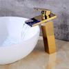 Gold Bathroom Basin Mixer Faucet with Waterfall Spout view 3