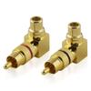 2-Pack RCA L/R Audio Adapters, 90° Angled Male to Female, Gold-Plated Metal, Black view 1