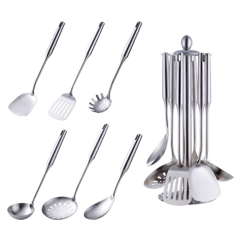 7-Piece Stainless Steel Cooking Utensil Set with Holder