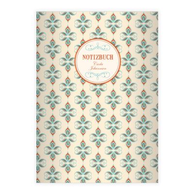 Personalized Vintage A4 Notebook, Beige 7 mm Graph Paper, Floral Paisley, 16 Sheets/32 Pages