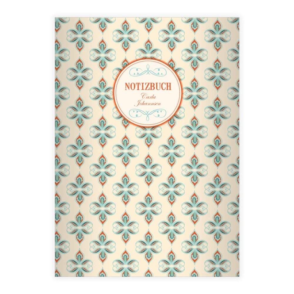 Personalized Vintage A4 Notebook, Beige 7 mm Graph Paper, Floral Paisley, 16 Sheets/32 Pages
