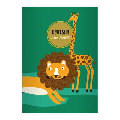 4 Personalized Retro African Wildlife A4 School Notebooks with Lion and Giraffe, Green Ruling 27