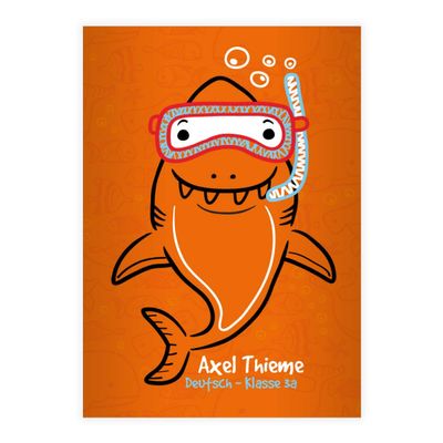 8 Personalized Funny Deep-Sea Diver A4 Exercise Books with Comic Shark, Orange Grid Ruling 22
