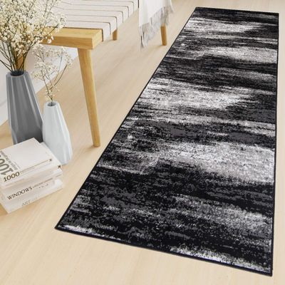 TAPISO Maya Runner Rug by the Meter, Short Pile, Gray White Black Mottled Design, 70 x 1050 cm