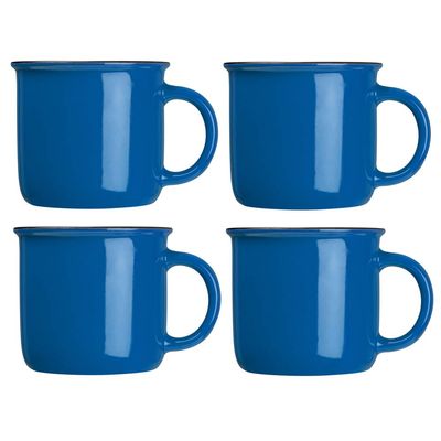 noTrash2003 Vintage-Look Ceramic Coffee Mugs, 4-Piece Set, 350 ml, Blue