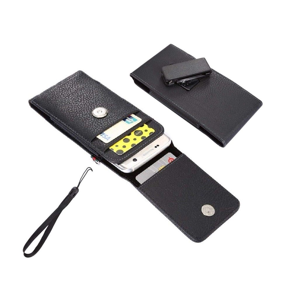 DFV mobile Magnetic Faux Leather Card Holder Case with 360° Rotating Belt Clip for COOLPAD ILLUMINA (2018) - Black