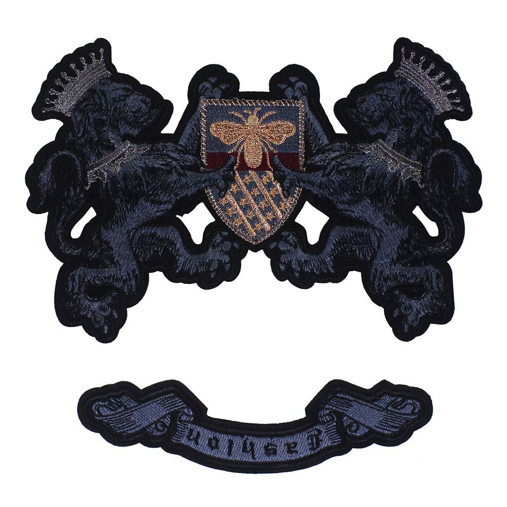EMDOMO Exquisite Lion Crown Bee Embroidery Iron-On Patches for Clothing Repair, Jackets, T-Shirts, Crafts and Sewing, 1 Set