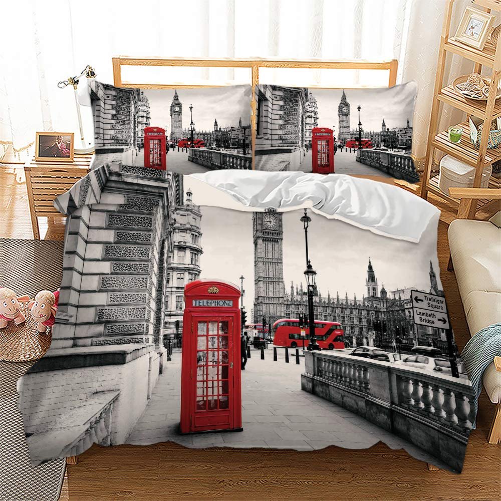 EU-VV London Duvet Cover Set, Soft and Breathable, Single 140 x 200 cm