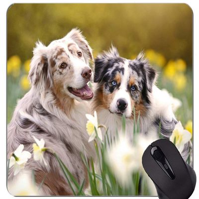 Natural Rubber Mouse Pad with Pet Daffodils Australian Shepherd Print, Stitched Edges