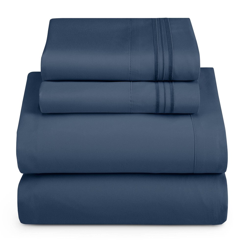Hearth & Harbor RV Short Queen Bedding Set, Navy Blue, 4-Piece