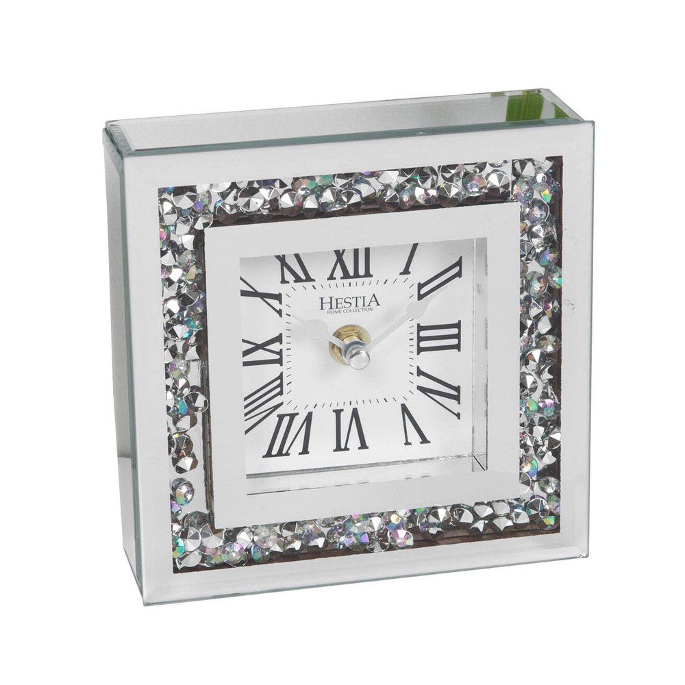 Widdop & Co Hestia Crystal Mantel Clock with Crystal Rim, 15 cm