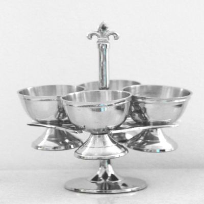 Casa Padrino Luxury Egg Cup Set with Stand and Shaker, Nickel-Plated Brass, Antique Style