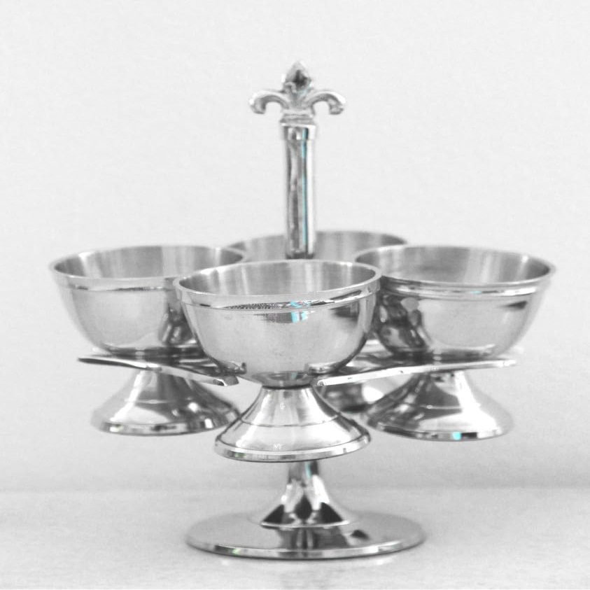 Casa Padrino Luxury Egg Cup Set with Stand and Shaker, Nickel-Plated Brass, Antique Style