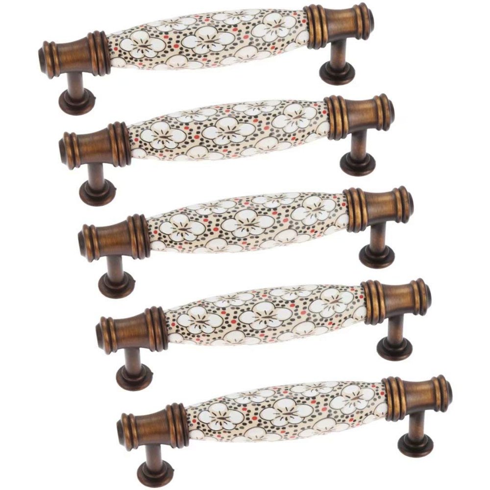 Creatwls 5-Pack Ceramic Cabinet Handles, 96 mm Hole Spacing, Retro Coffee