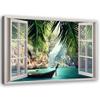 Feeby Canvas Wall Art – Window View of Palm Trees and Sea, 90 x 60 cm, 1-Piece view 1