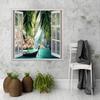 Feeby Canvas Wall Art – Window View of Palm Trees and Sea, 90 x 60 cm, 1-Piece view 3
