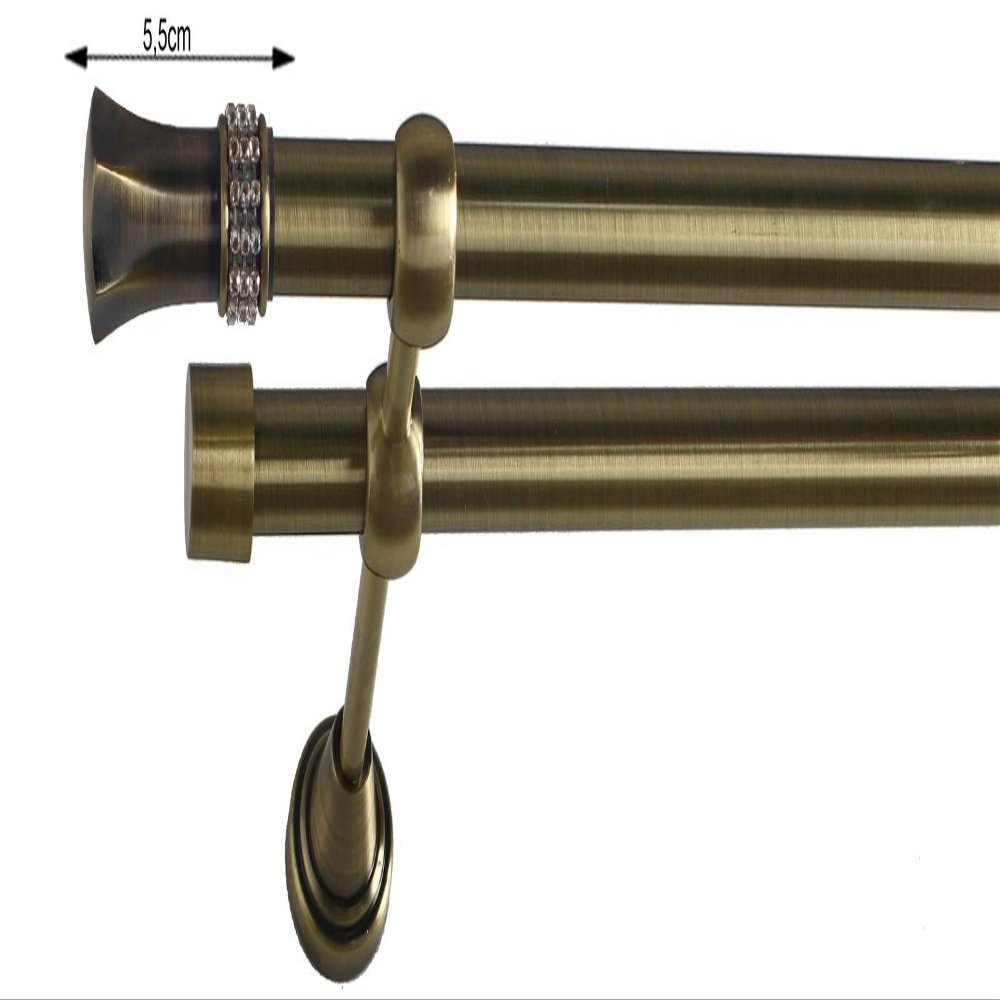 Sento 19/19 mm Metal Double Curtain Rod, Antique Brass, Classic Dana, 240 cm