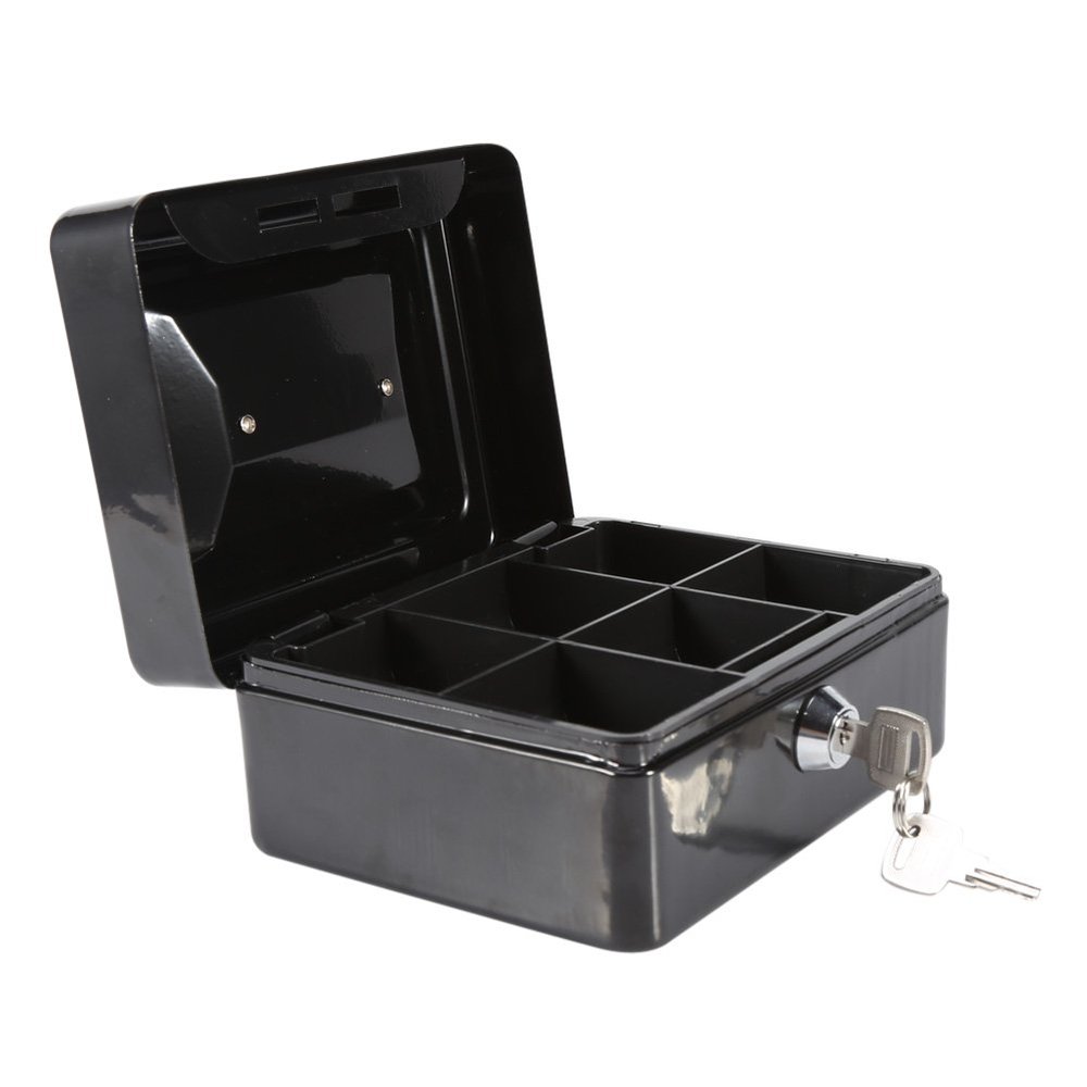 Small Portable Lockable Metal Cash Box with Key, 1 Piece, Black