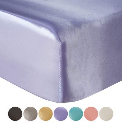 JK Home Ultra-Soft Faux Silk Microfiber Fitted Sheet, Wrinkle-Resistant, Hypoallergenic, Deep Pocket, Purple Queen