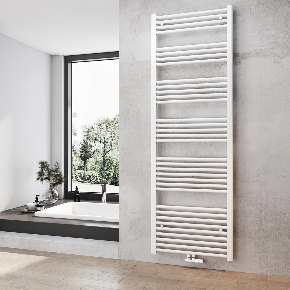 Heilmetz White Bathroom Towel Radiator, 1800 x 600 mm, Center Connection