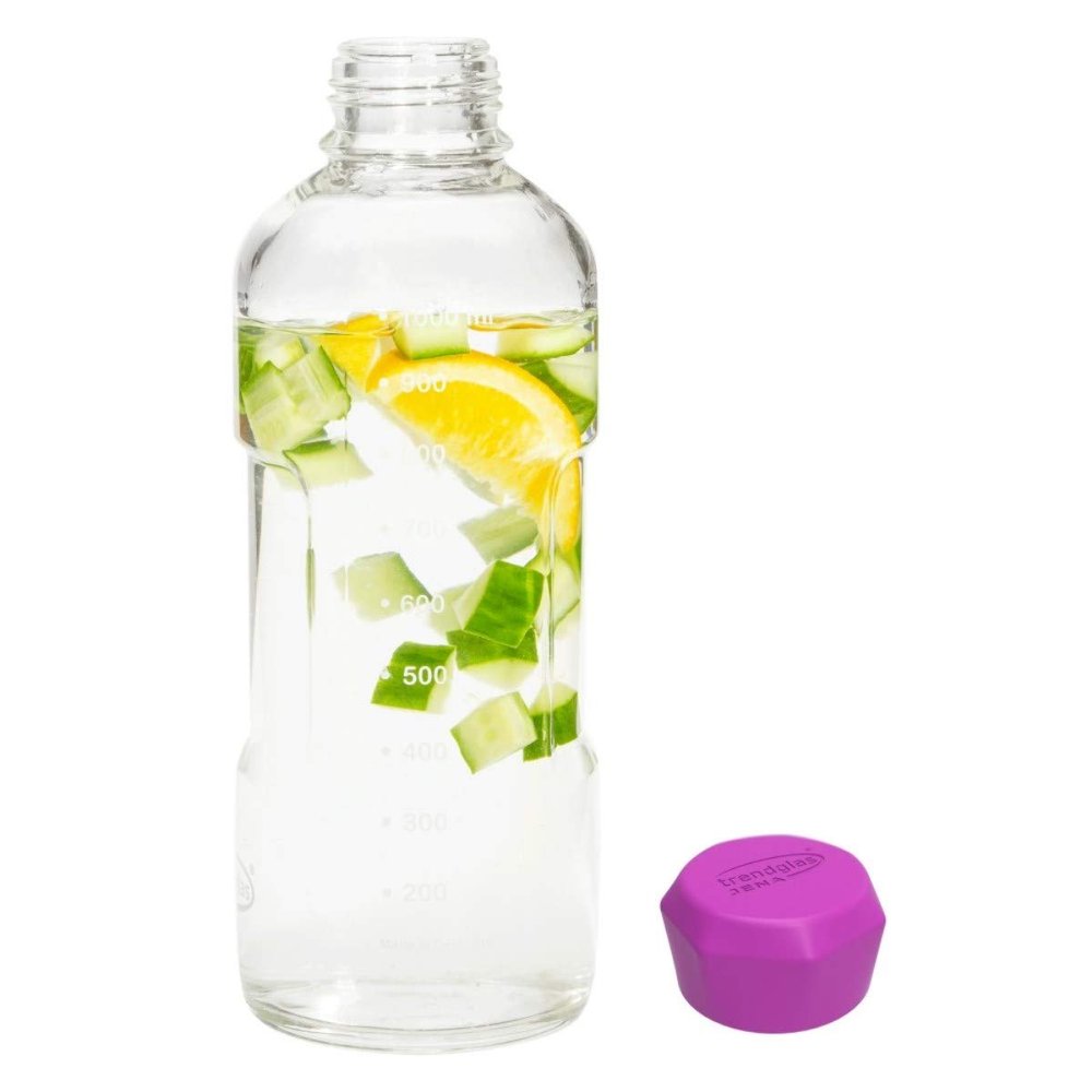 Trendglas Jena BLUE OCEAN Drinking Bottle, 1.0 L, Purple Cap (330224)