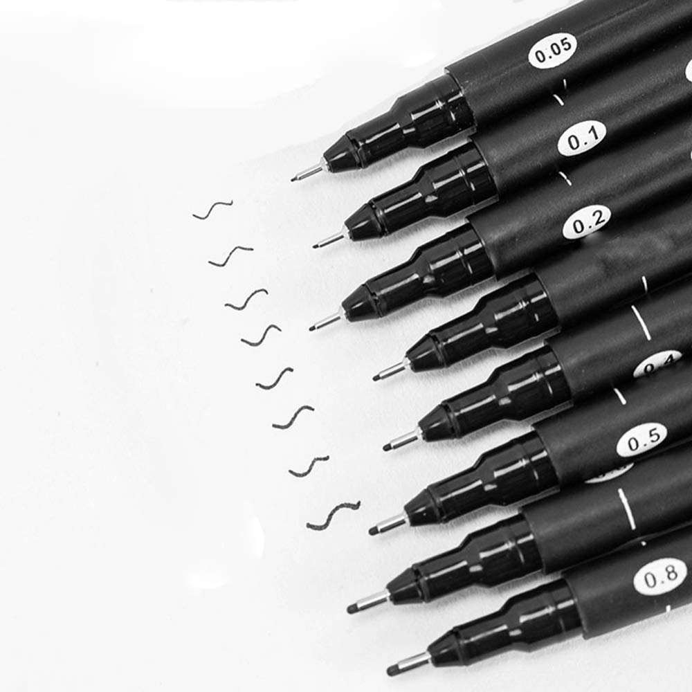 Fineliner Drawing Pens, 0.05–0.8 mm, Waterproof Pigment Ink, Black, 10-Pack