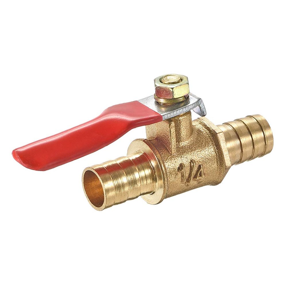 Sourcing Map Brass Ball Valve, 10 mm Barb x 10 mm Barb, 180° Handle