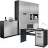 Vladon Logan Complete Office Furniture Set, Made in Germany, Matte Black Carcass/Silk-Matte Light Gray Fronts view 1