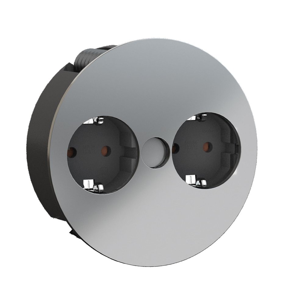 BACHMANN TWIST 2x grounded outlets, ferrules, grounded mounting plug, chrome, 2 m