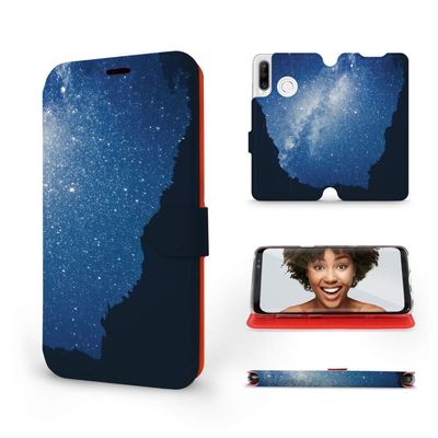 MOBIWEAR Slim Flip Case for Huawei P30 Lite – Made in EU, Transparent TPU, Book Style, Milky Way