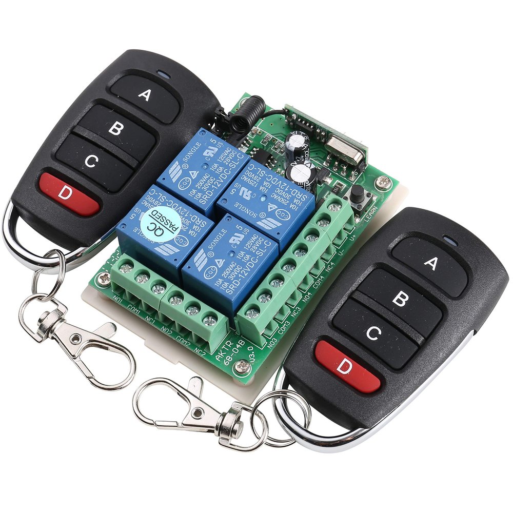 UHPPOTE Wireless 12V DC 4-Channel Remote Control Receiver with 2 Transmitters, 433 MHz