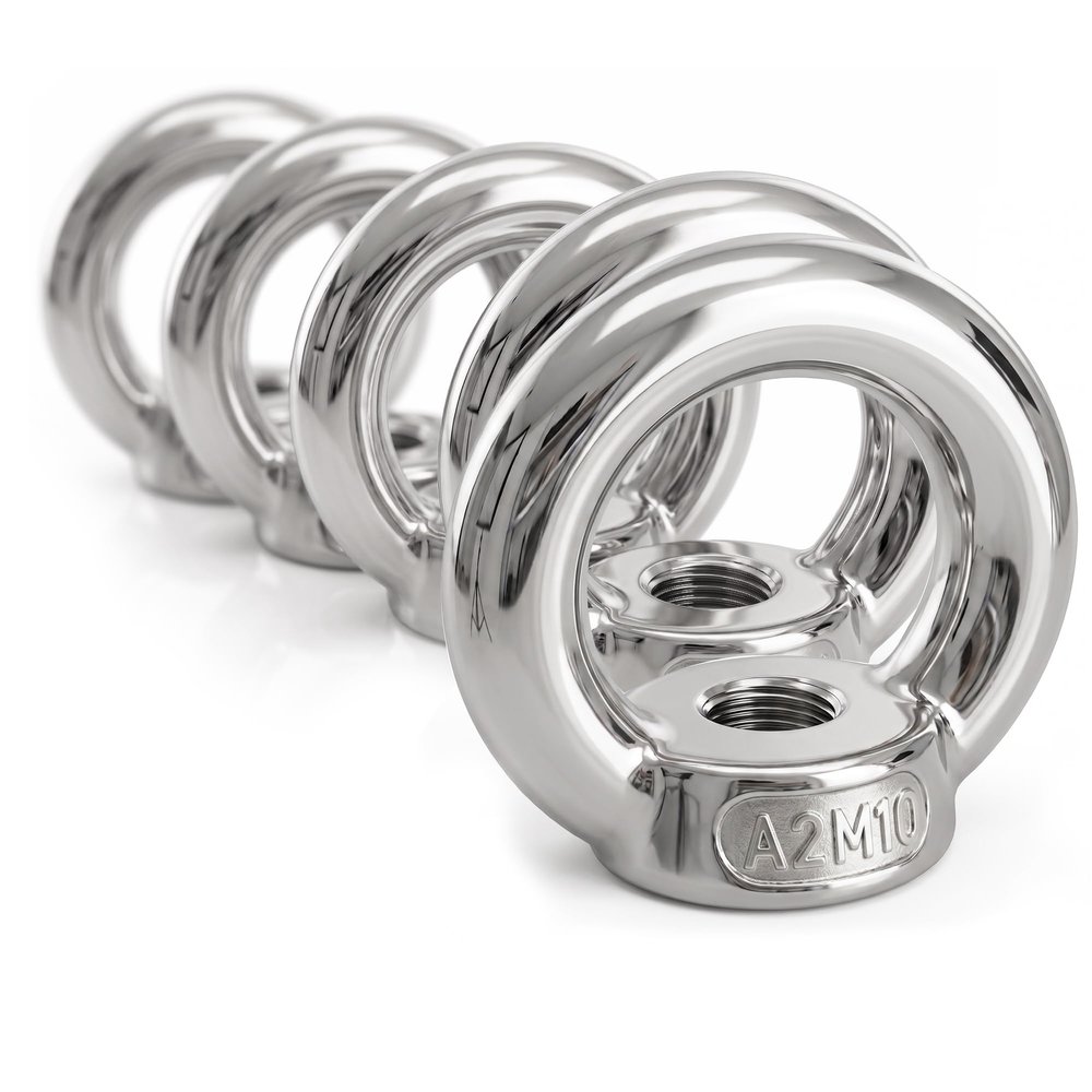 PROTECH 5-Pack M10 Eye Nuts, DIN 582, Stainless Steel A2 V2A, Polished