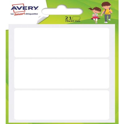 Avery Labels, 34 x 75 mm, White, 5 Packs of 21 Labels