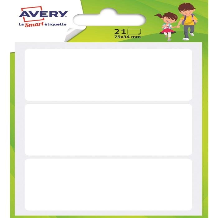 Avery Labels, 34 x 75 mm, White, 5 Packs of 21 Labels