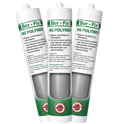 Ber-Fix Gray MS Polymer, 3 x 290 ml – Concrete, Metal, Fiber Cement, Facades