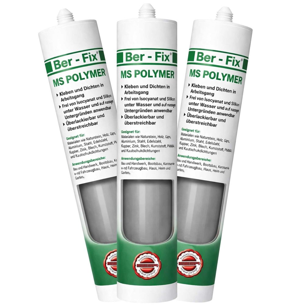 Ber-Fix Gray MS Polymer, 3 x 290 ml – Concrete, Metal, Fiber Cement, Facades