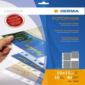 HERMA FOTOPHAN Display Sleeves, PP, Euro-Punched, 235 x 312 mm, for 4 Postcards 10 x 15 cm, 10-Pack