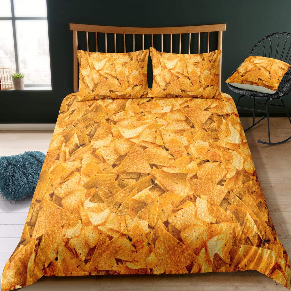 FANSU 3-Piece Potato Chip 3D Printed Microfiber Duvet Cover Set, 220 x 240 cm