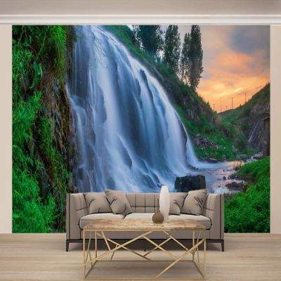 XLMING 3D Mountain, Sky, Tree and Waterfall Wallpaper, Textured Silk, 300 x 210 cm